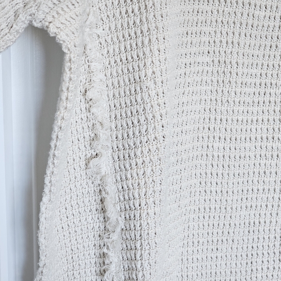 Free People Open Shoulder Waffle Knit Cream Sweater Size Large - Picture 6 of 13